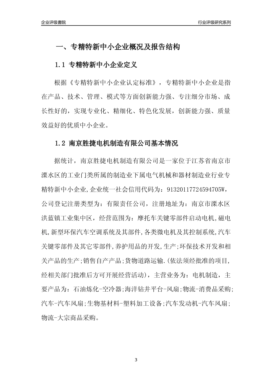 [专精特新]南京胜捷电机制造有限公司行业竞争力评级分析报告(2023版).docx_第3页