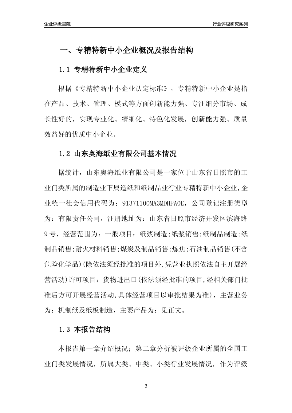 [专精特新]2022年山东奥海纸业有限公司行业竞争力评级分析报告(2023版)_第3页