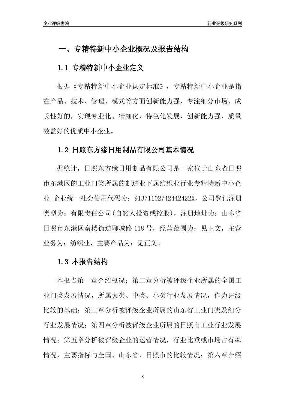 [专精特新]2022年日照东方缘日用制品有限公司行业竞争力评级分析报告(2023版)_第3页