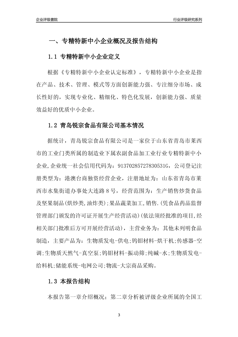 [专精特新]2022年青岛锐宗食品有限公司行业竞争力评级分析报告(2023版)_第3页