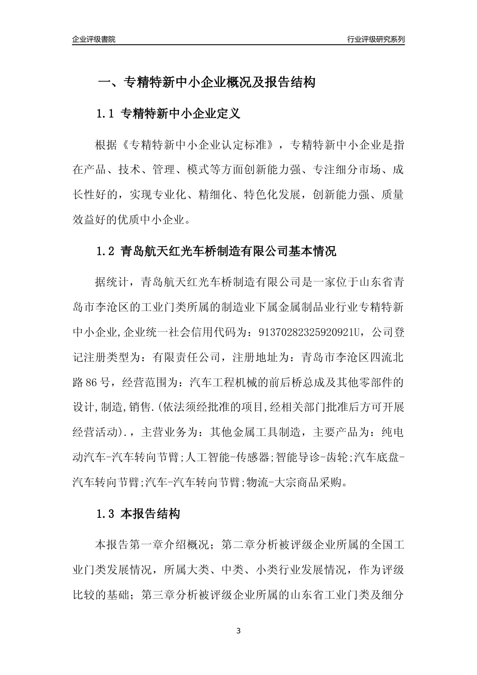 [专精特新]2022年青岛航天红光车桥制造有限公司行业竞争力评级分析报告(2023版)_第3页