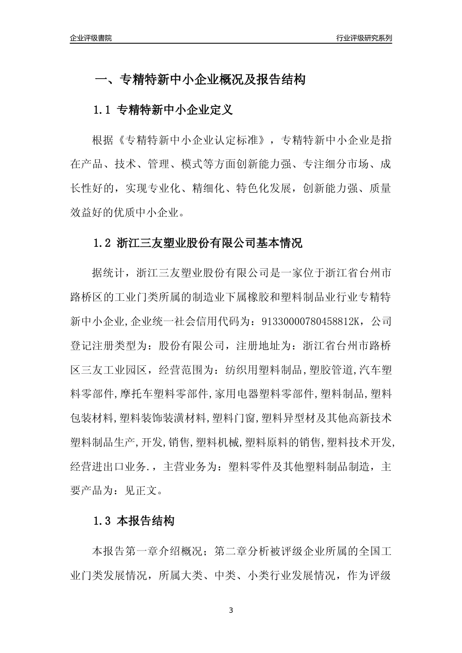 [专精特新]2022年浙江三友塑业股份有限公司行业竞争力评级分析报告(2023版)_第3页