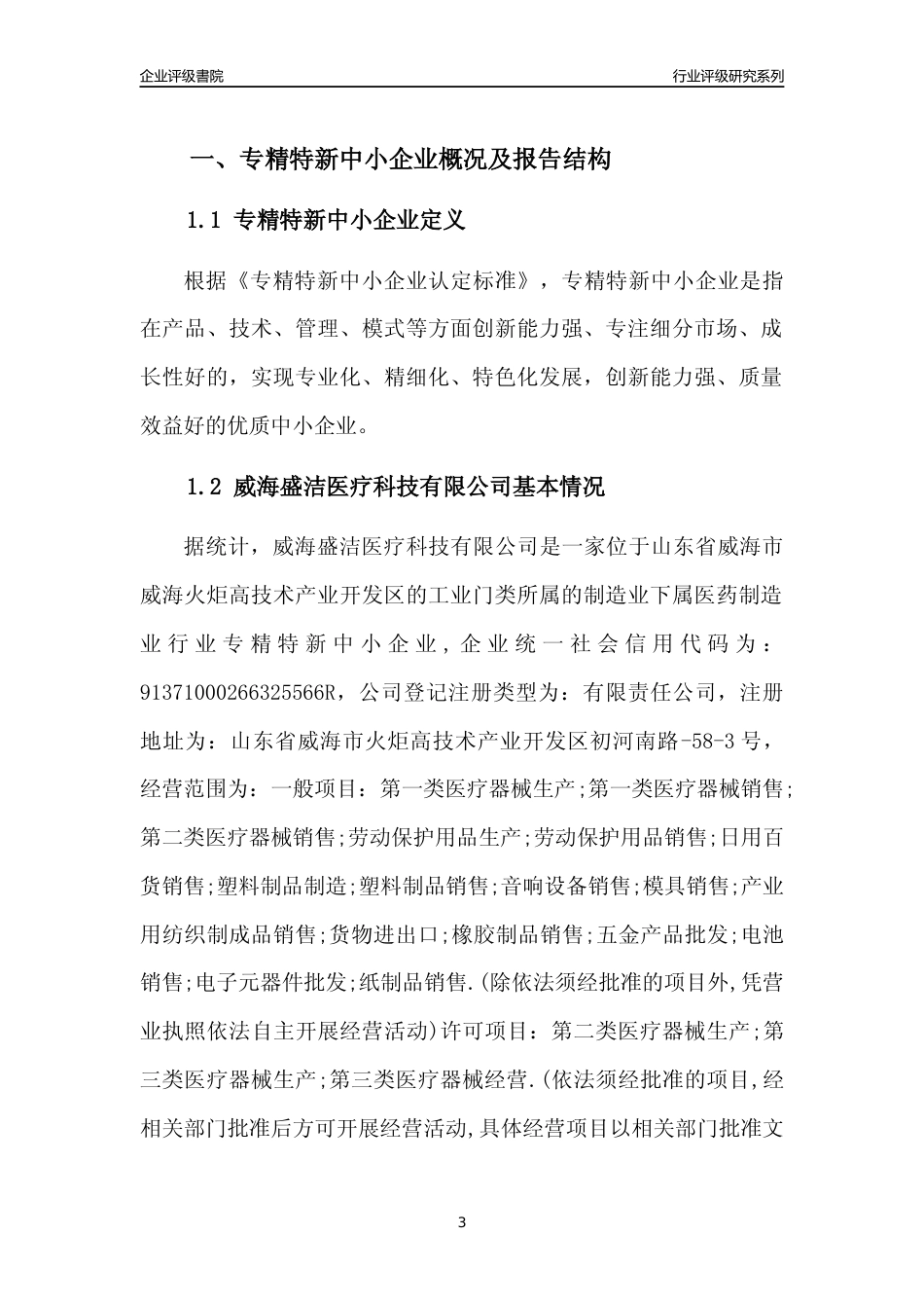 [专精特新]2022年威海盛洁医疗科技有限公司行业竞争力评级分析报告(2023版)_第3页