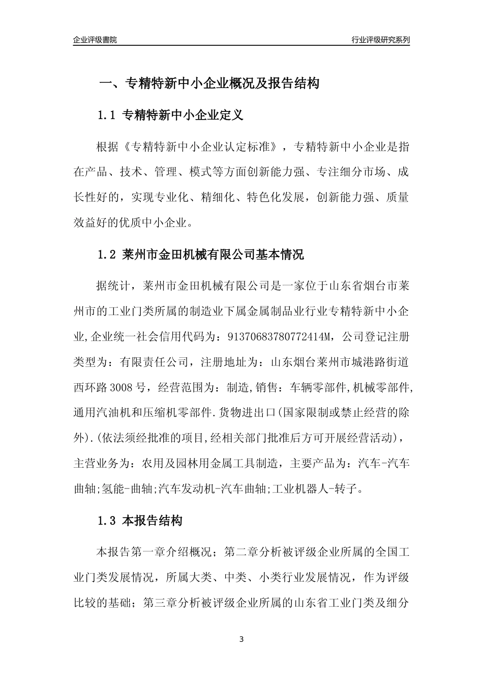 [专精特新]2022年莱州市金田机械有限公司行业竞争力评级分析报告(2023版)_第3页