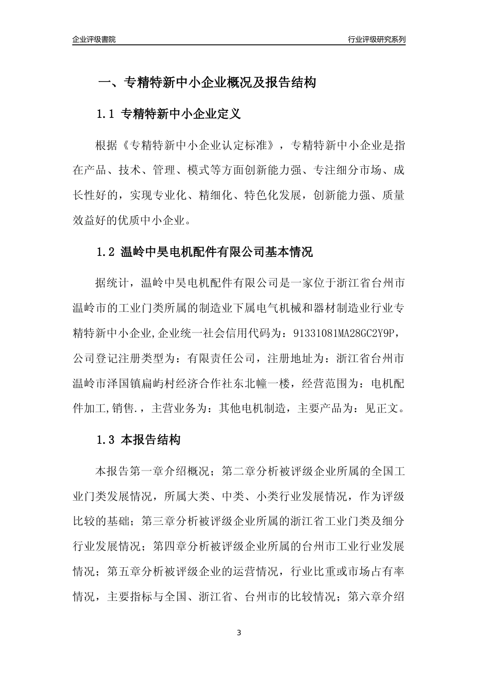 [专精特新]2022年温岭中昊电机配件有限公司行业竞争力评级分析报告(2023版)_第3页