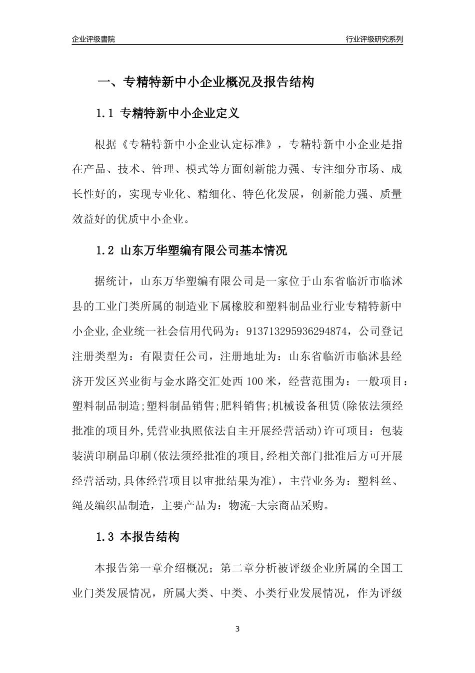 [专精特新]2022年山东万华塑编有限公司行业竞争力评级分析报告(2023版)_第3页