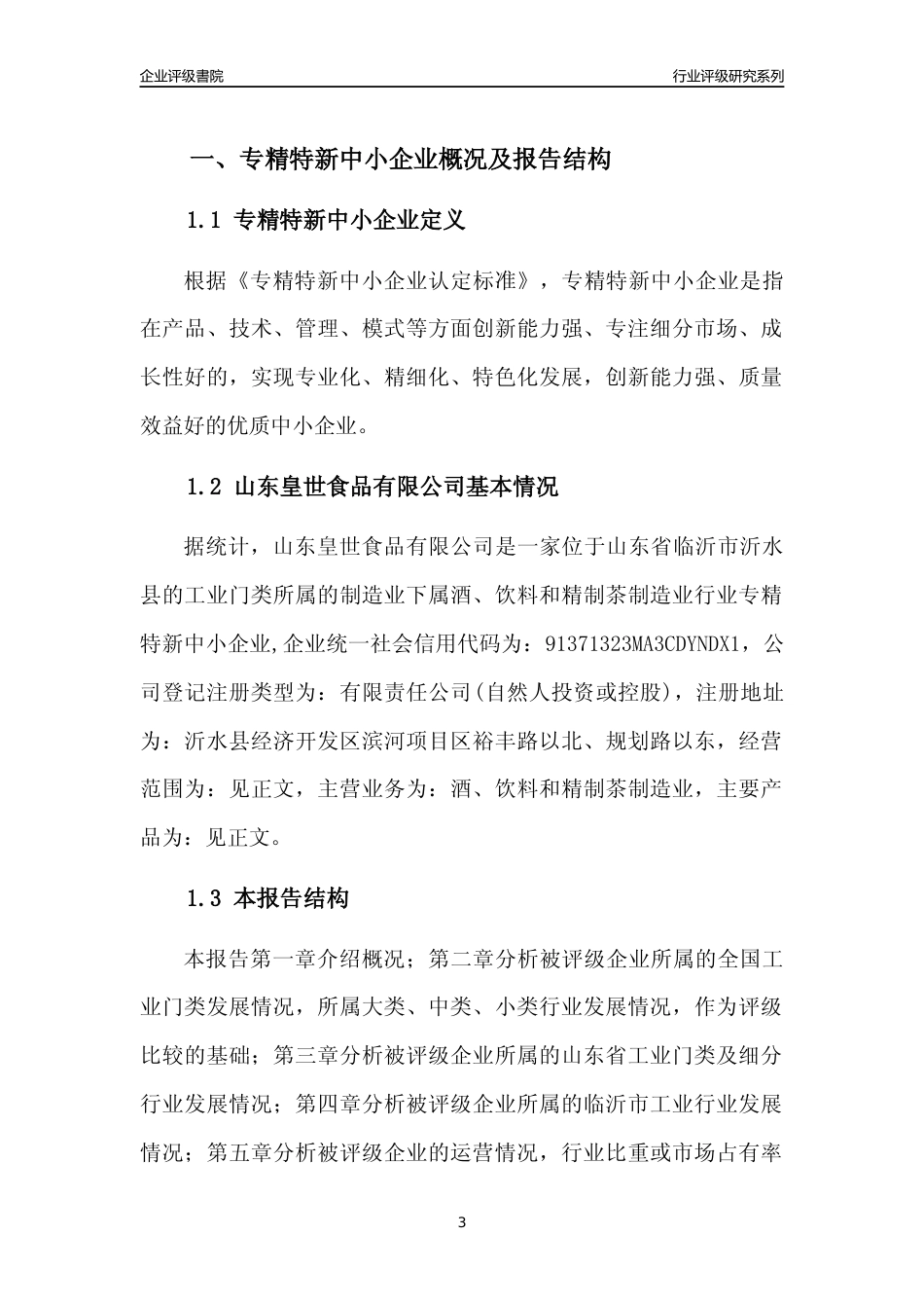 [专精特新]2022年山东皇世食品有限公司行业竞争力评级分析报告(2023版)_第3页