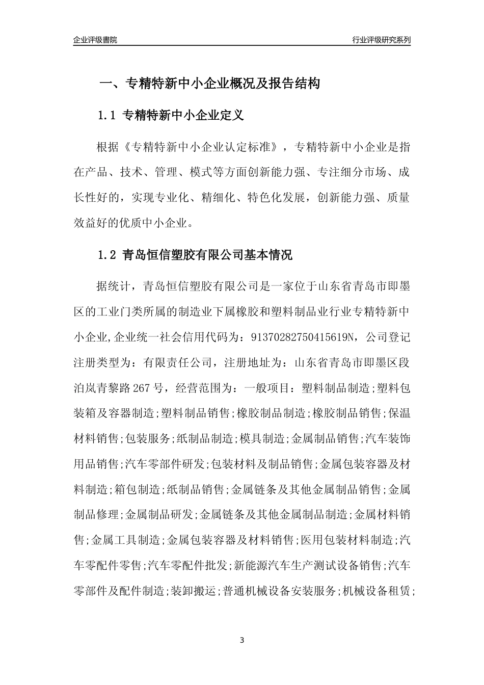 [专精特新]2022年青岛恒信塑胶有限公司行业竞争力评级分析报告(2023版)_第3页