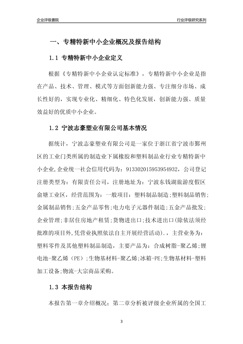 [专精特新]2022年宁波志豪塑业有限公司行业竞争力评级分析报告(2023版)_第3页