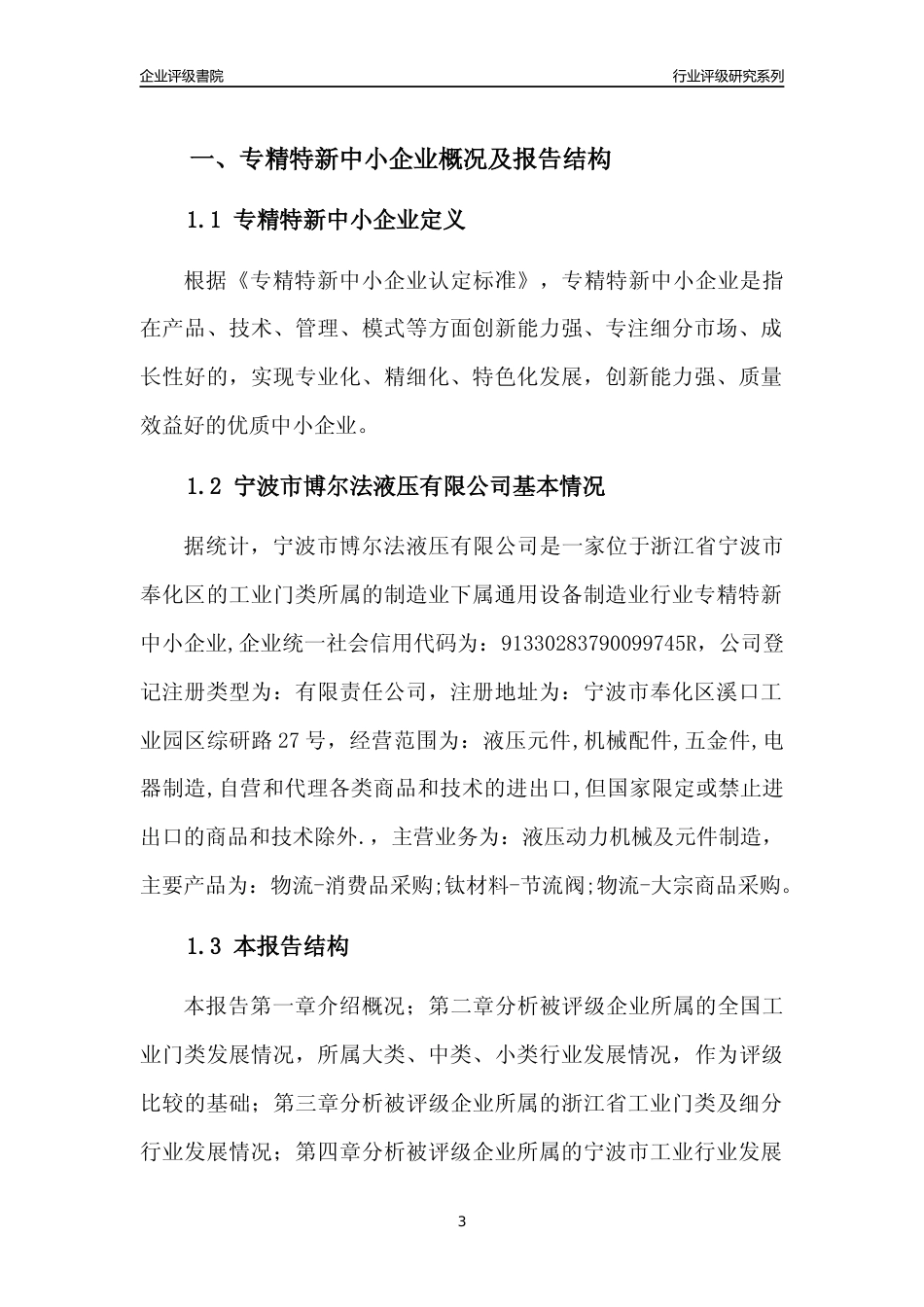 [专精特新]2022年宁波市博尔法液压有限公司行业竞争力评级分析报告(2023版)_第3页