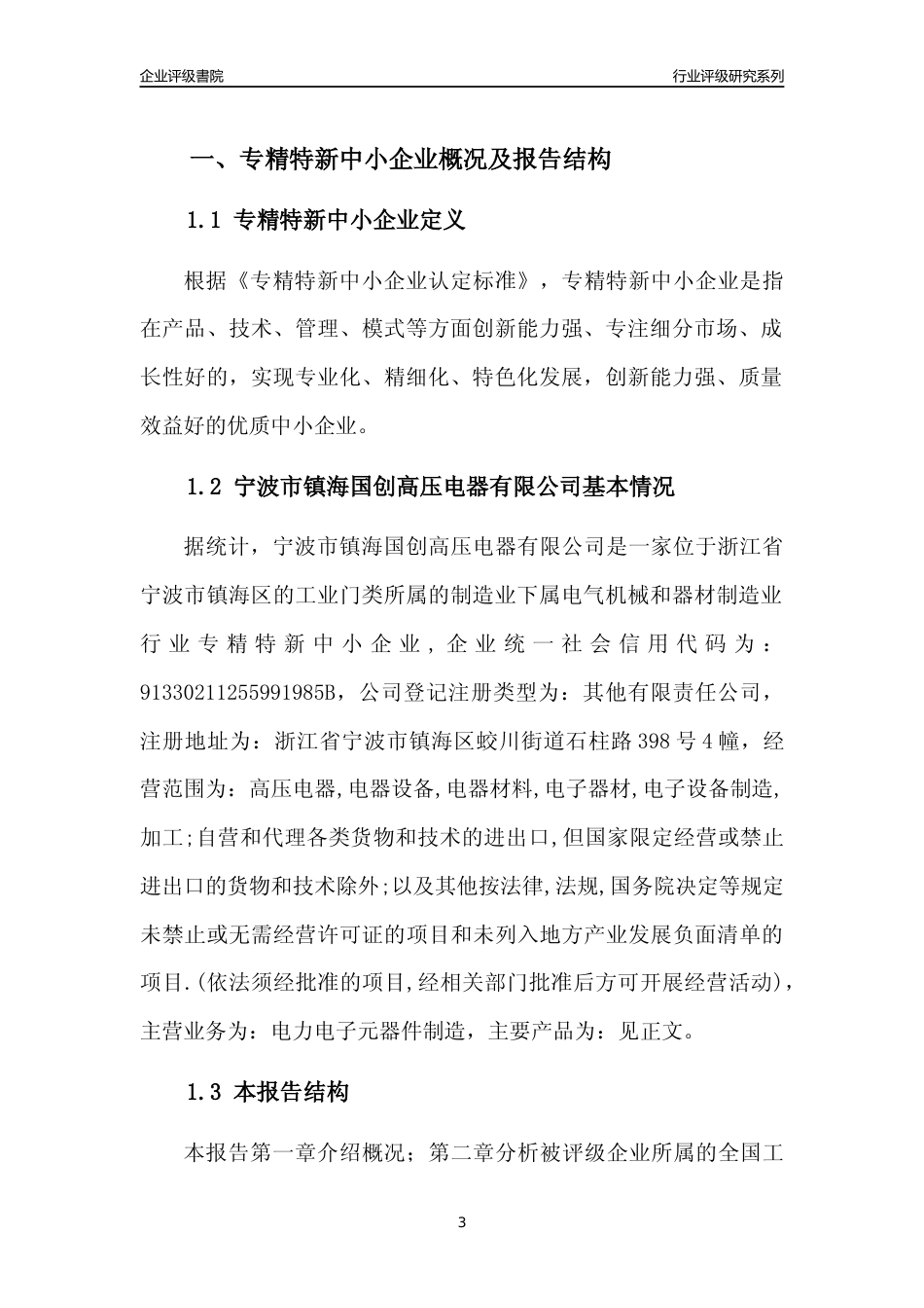 [专精特新]2022年宁波市镇海国创高压电器有限公司行业竞争力评级分析报告(2023版)_第3页