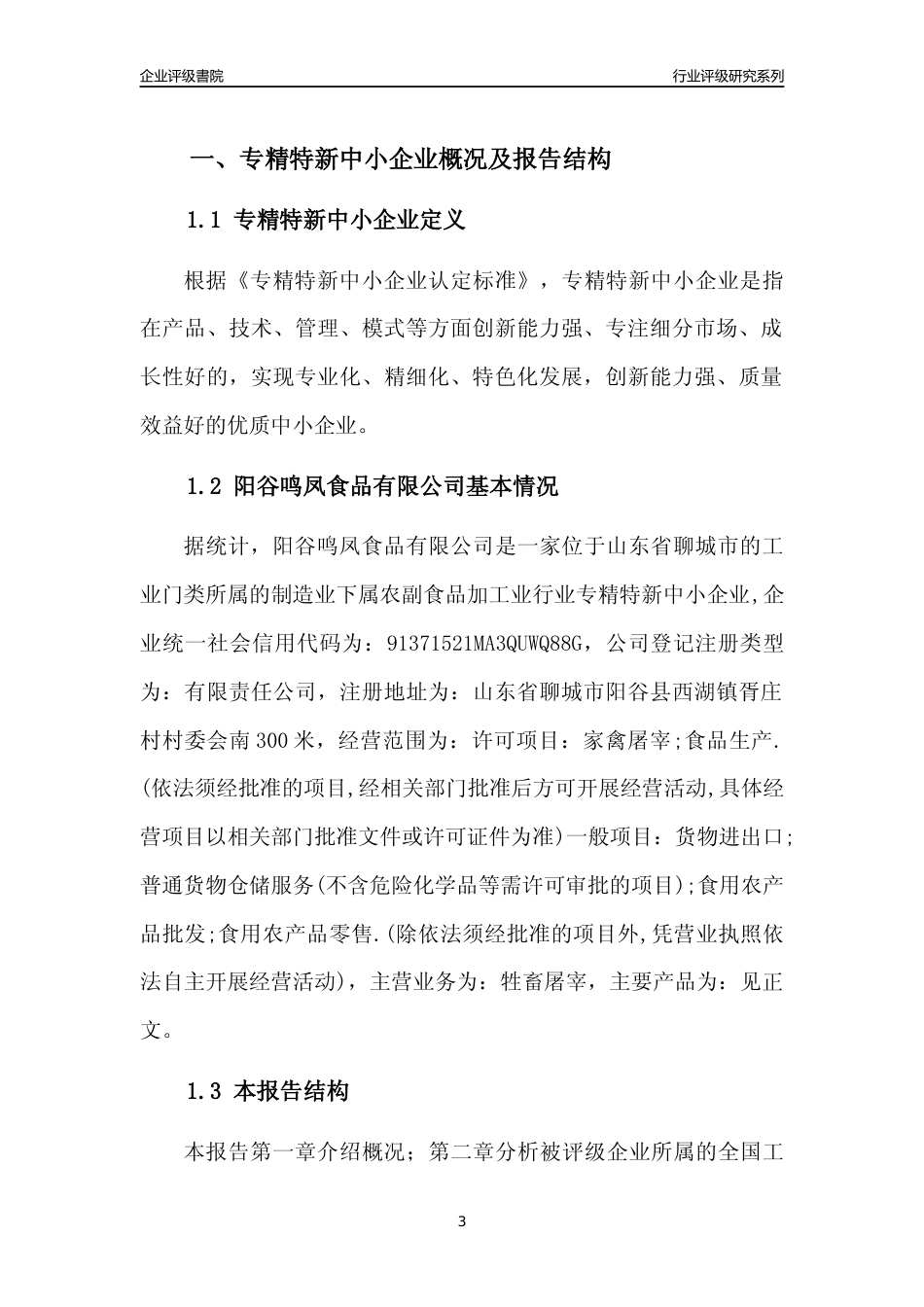 [专精特新]2022年阳谷鸣凤食品有限公司行业竞争力评级分析报告(2023版)_第3页