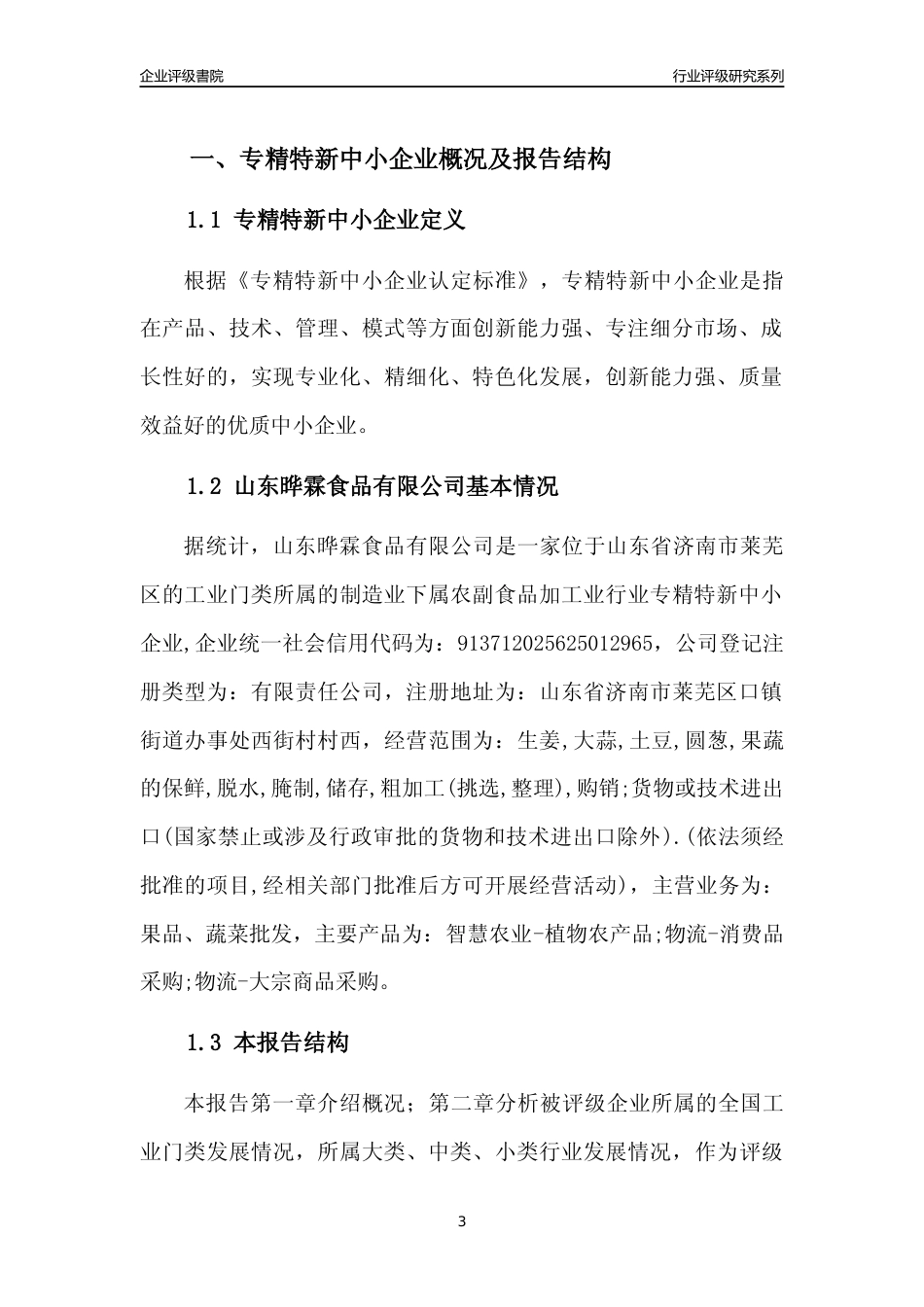 [专精特新]2022年山东晔霖食品有限公司行业竞争力评级分析报告(2023版)_第3页