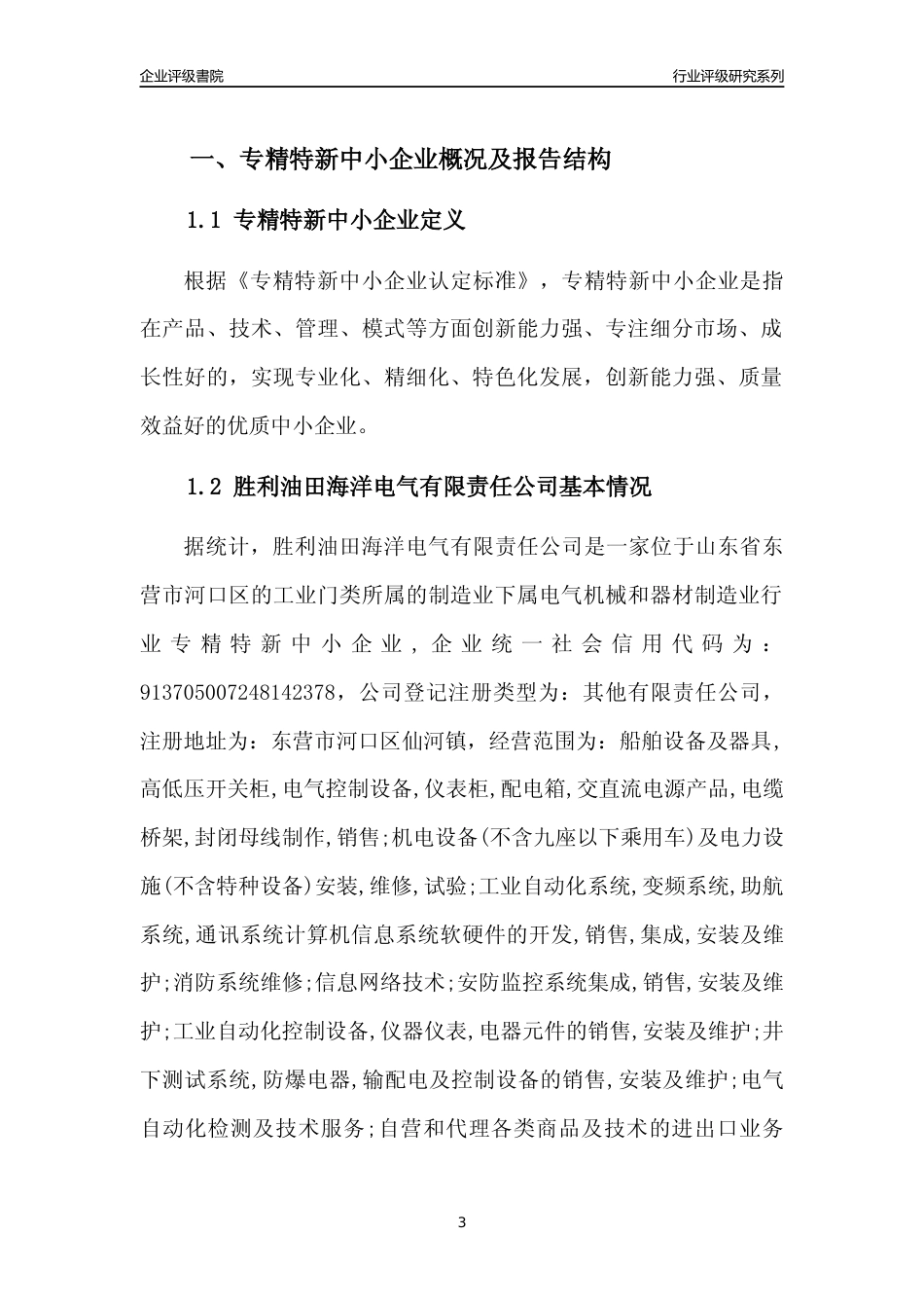 [专精特新]2022年胜利油田海洋电气有限责任公司行业竞争力评级分析报告(2023版)_第3页