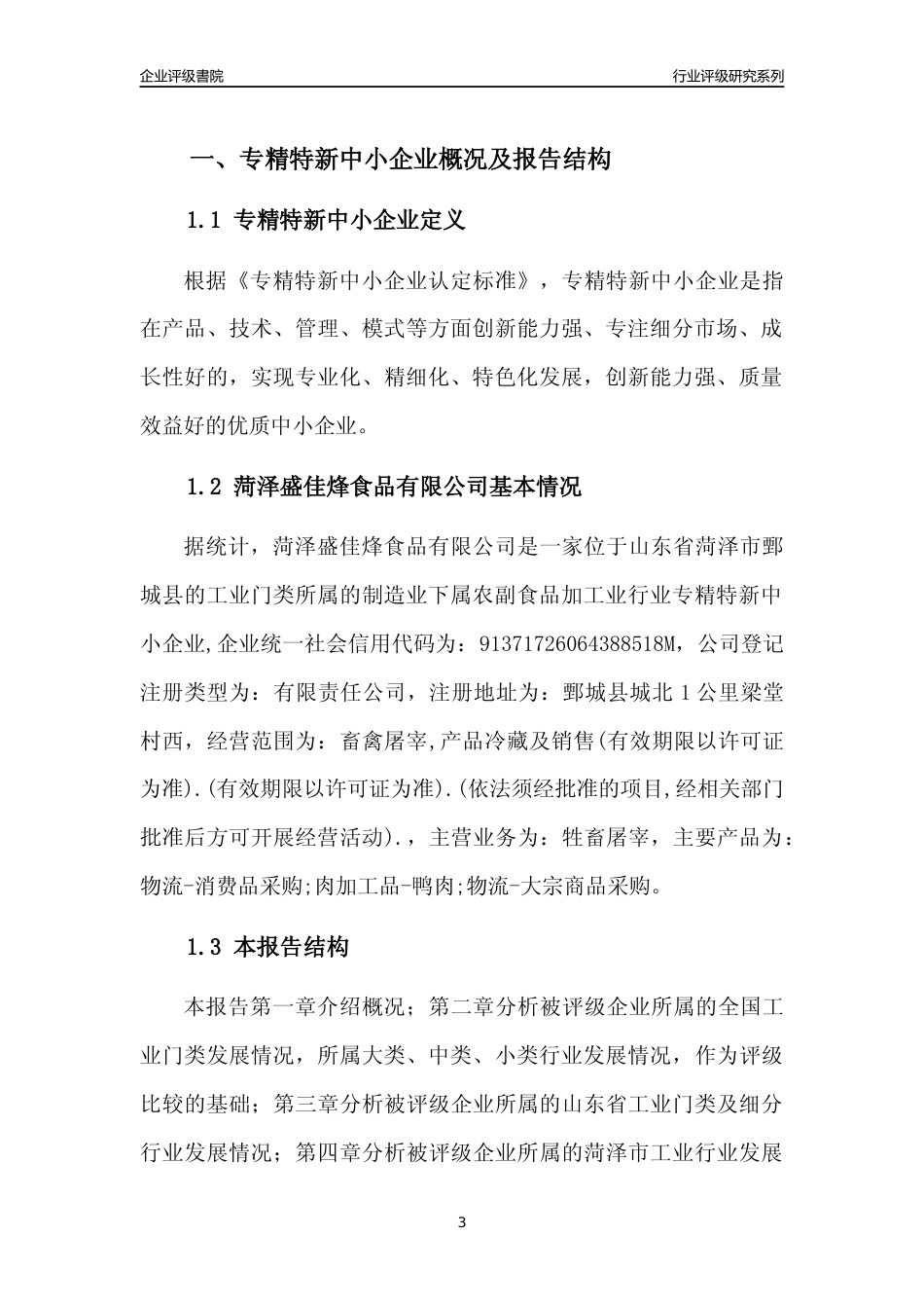 [专精特新]2022年菏泽盛佳烽食品有限公司行业竞争力评级分析报告(2023版)_第3页