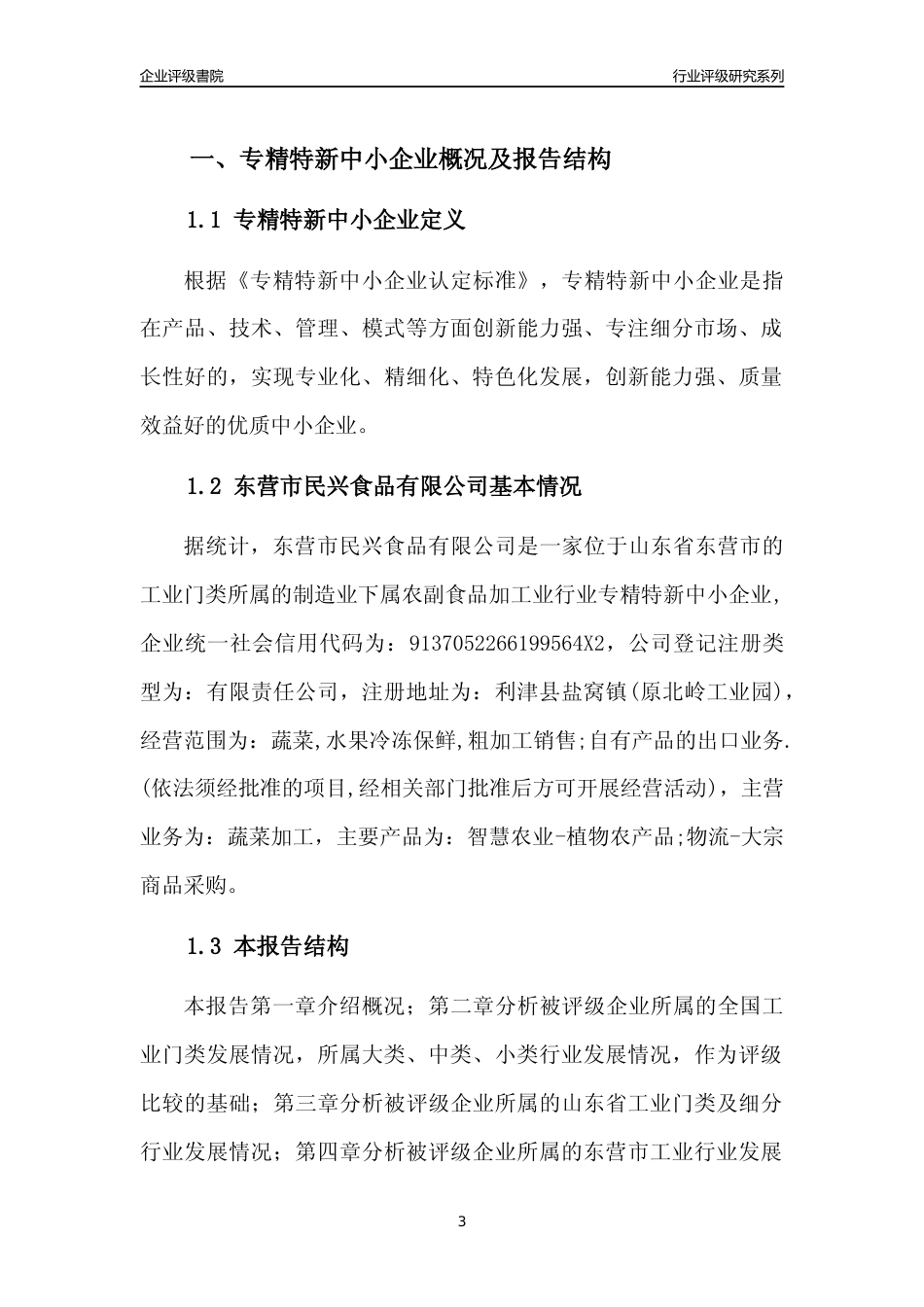 [专精特新]2022年东营市民兴食品有限公司行业竞争力评级分析报告(2023版)_第3页