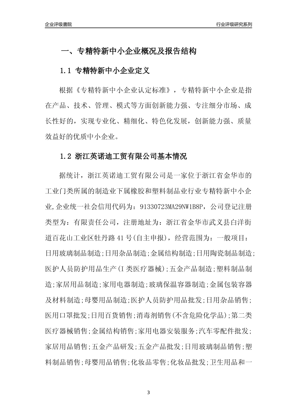 [专精特新]2022年浙江英诺迪工贸有限公司行业竞争力评级分析报告(2023版)_第3页