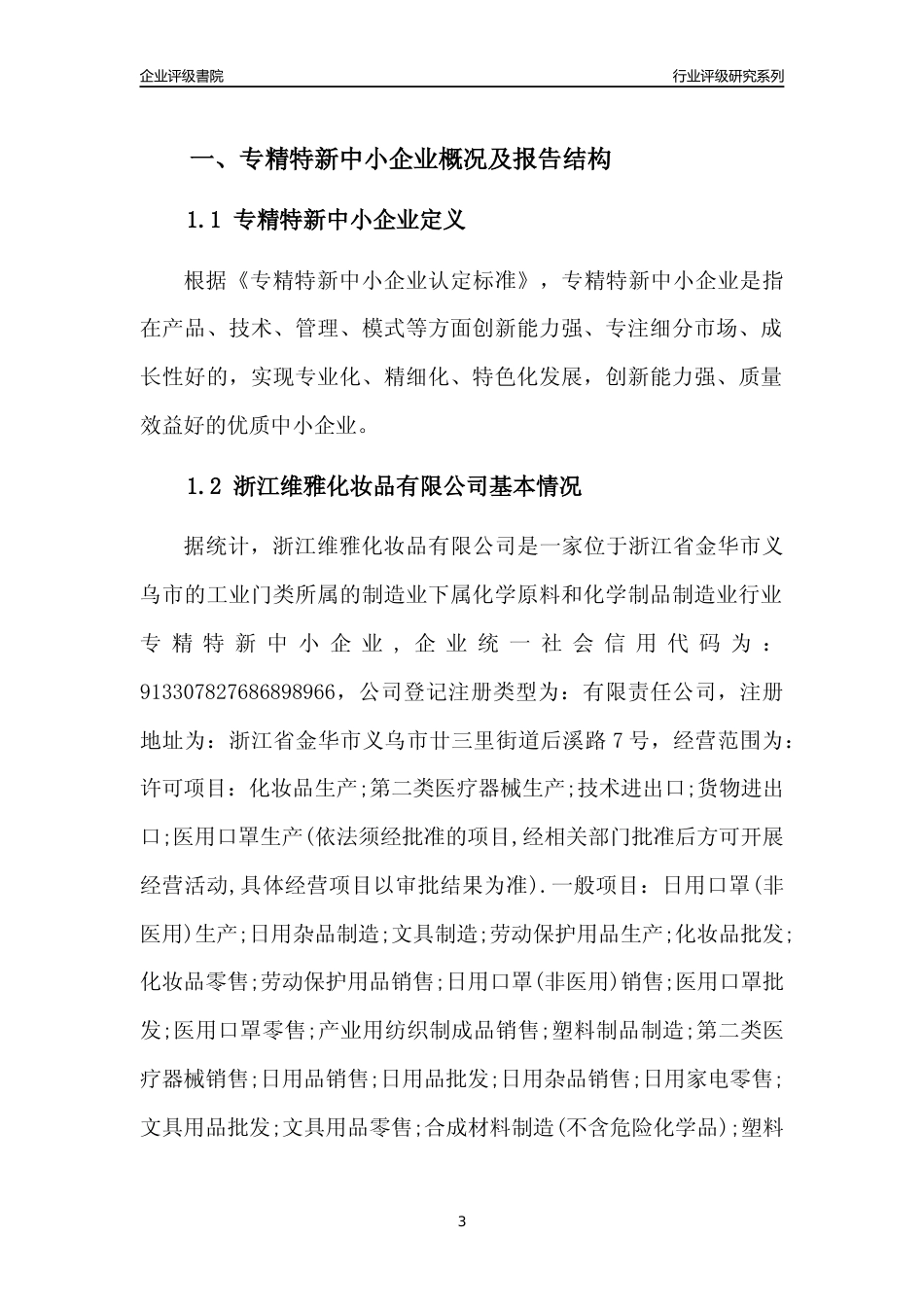 [专精特新]2022年浙江维雅化妆品有限公司行业竞争力评级分析报告(2023版)_第3页