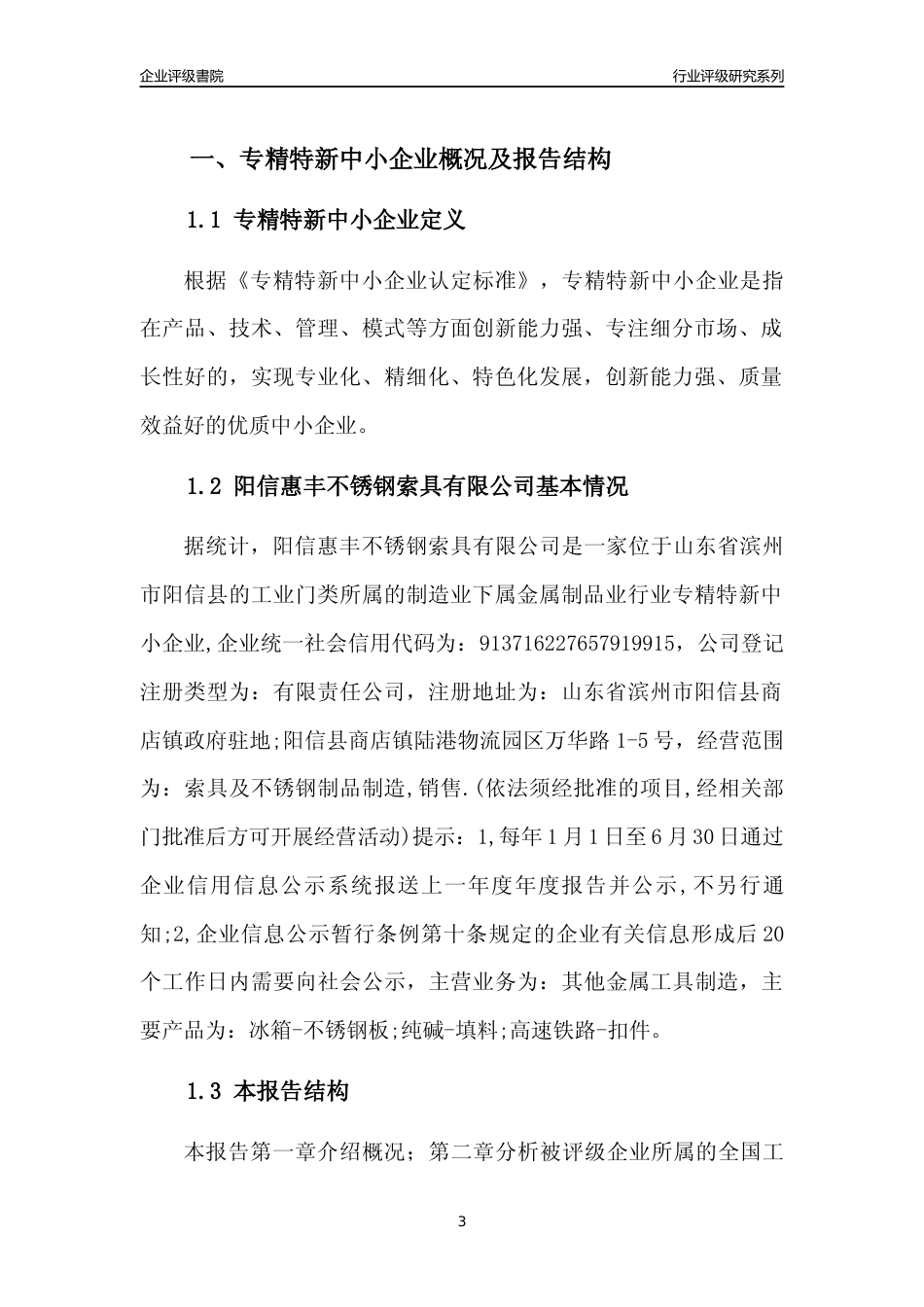 [专精特新]2022年阳信惠丰不锈钢索具有限公司行业竞争力评级分析报告(2023版)_第3页