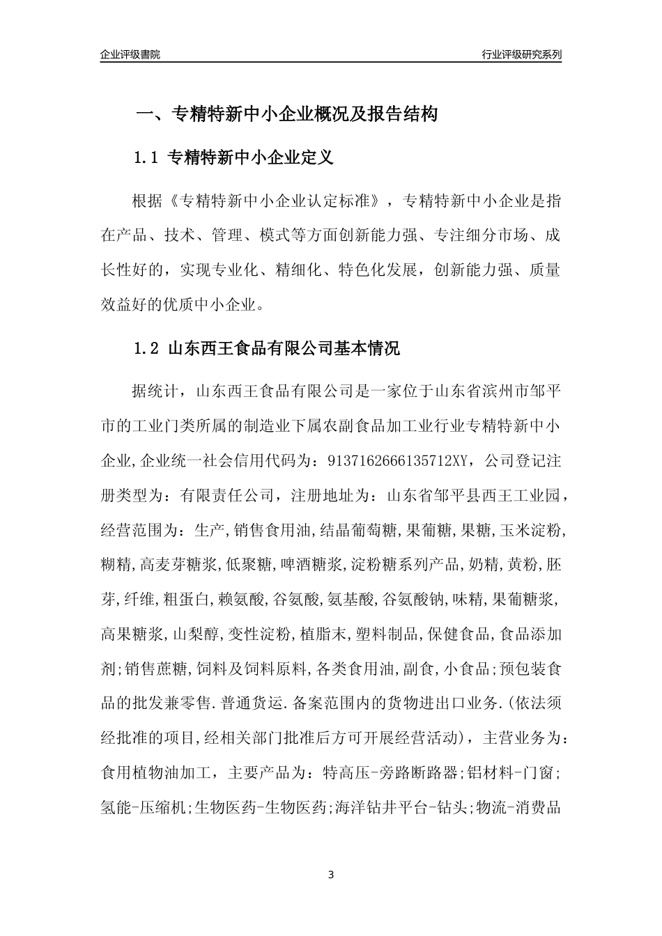 [专精特新]2022年山东西王食品有限公司行业竞争力评级分析报告(2023版)_第3页