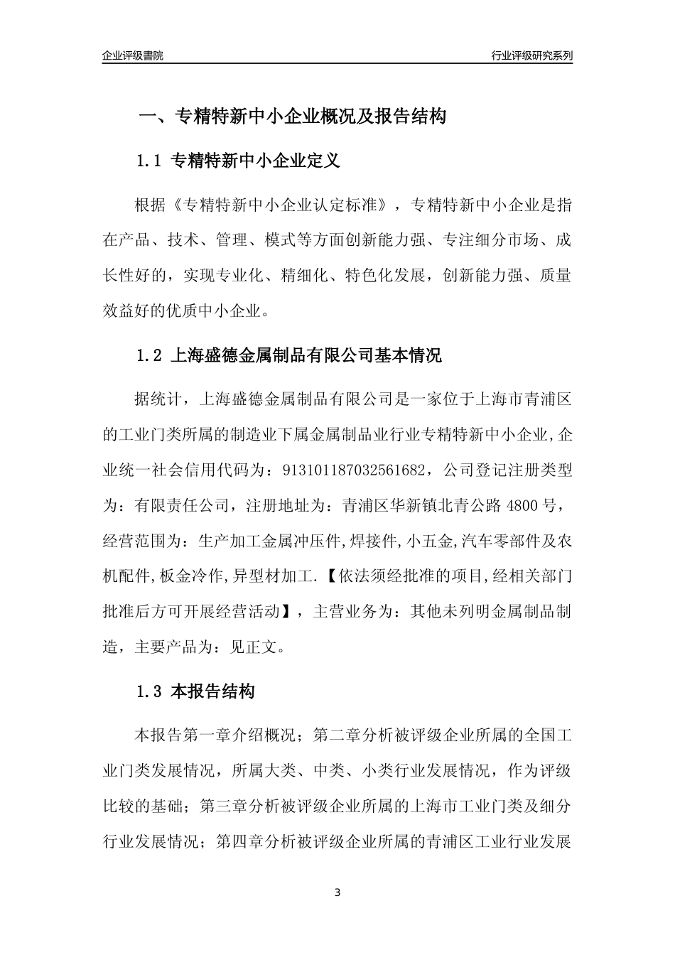 [专精特新]2022年上海盛德金属制品有限公司行业竞争力评级分析报告(2023版)_第3页