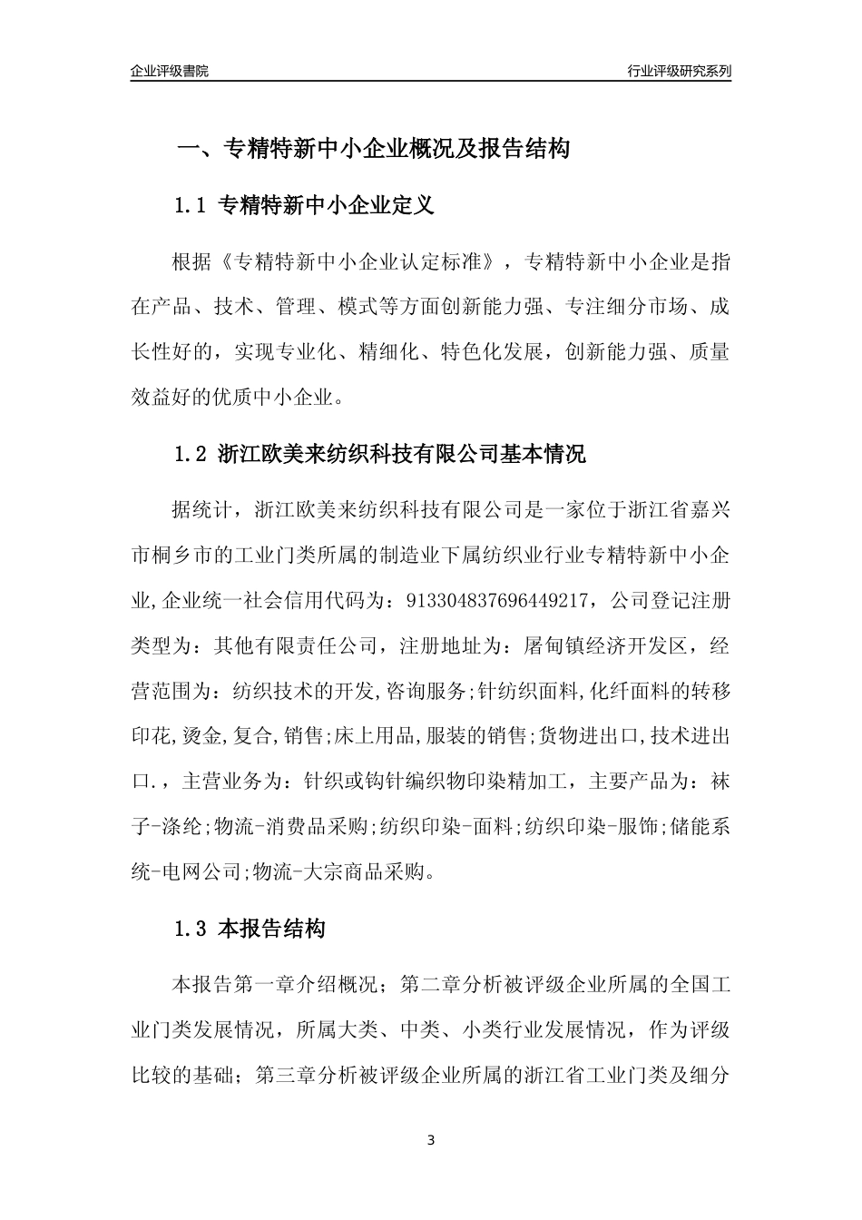 [专精特新]2022年浙江欧美来纺织科技有限公司行业竞争力评级分析报告(2023版)_第3页