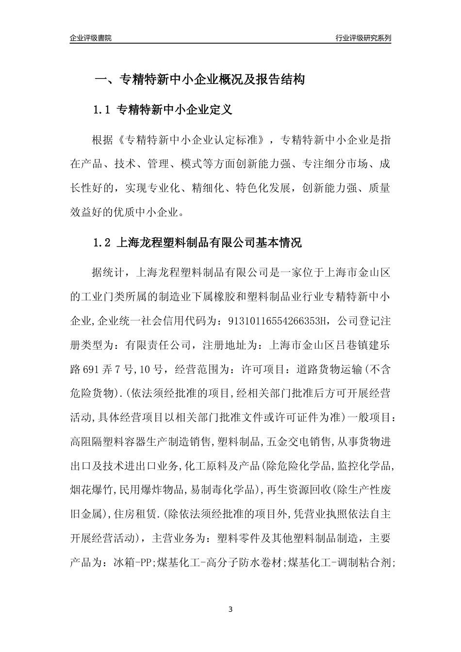 [专精特新]2022年上海龙程塑料制品有限公司行业竞争力评级分析报告(2023版)_第3页