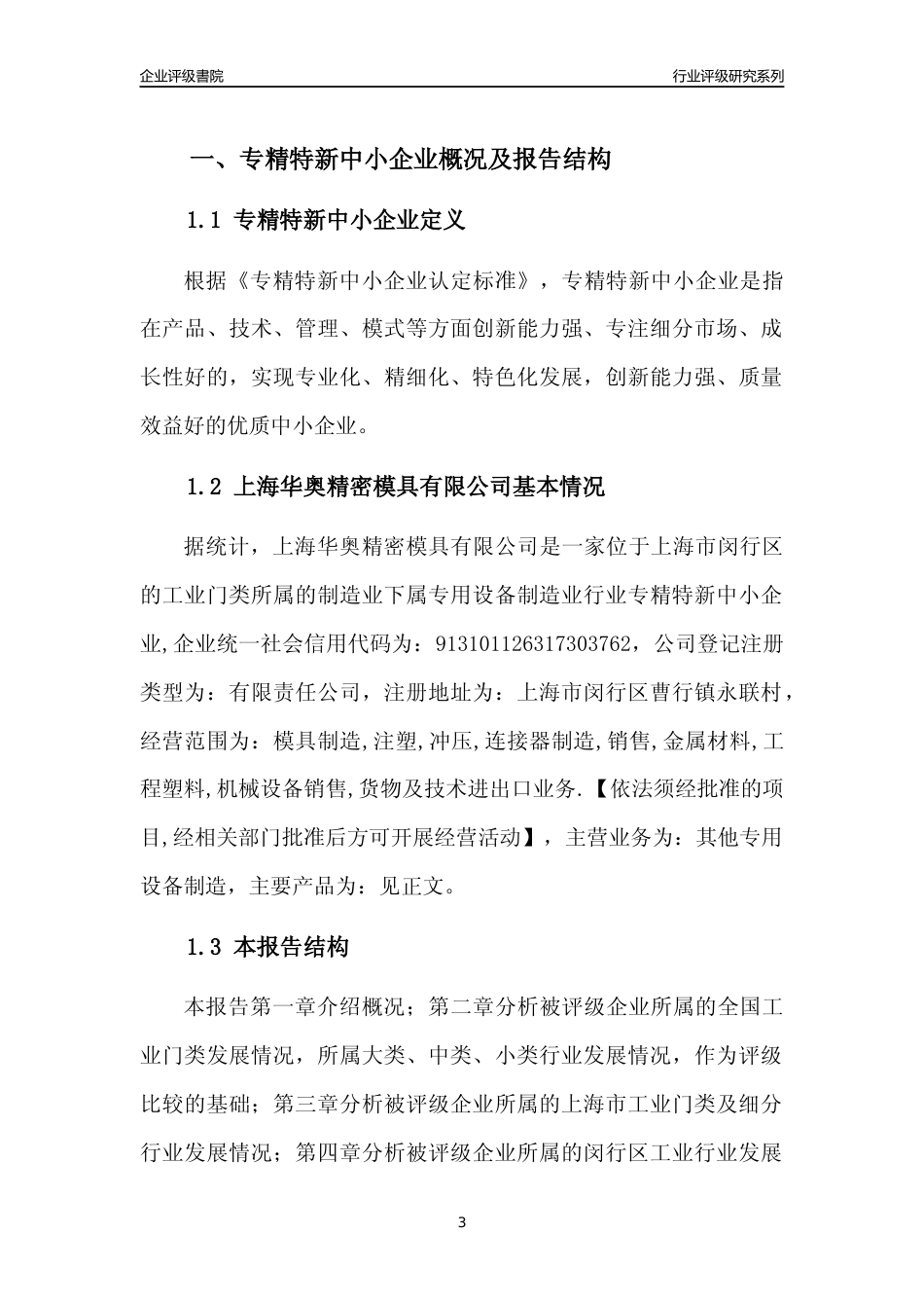 [专精特新]2022年上海华奥精密模具有限公司行业竞争力评级分析报告(2023版)_第3页