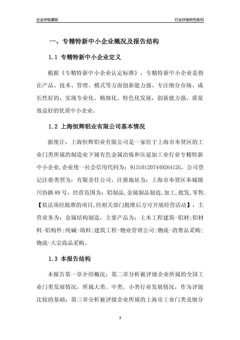 [专精特新]2022年上海恒辉铝业有限公司行业竞争力评级分析报告(2023版)_第3页