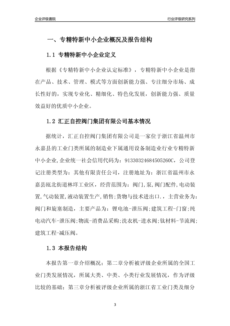 [专精特新]2022年汇正自控阀门集团有限公司行业竞争力评级分析报告(2023版)_第3页