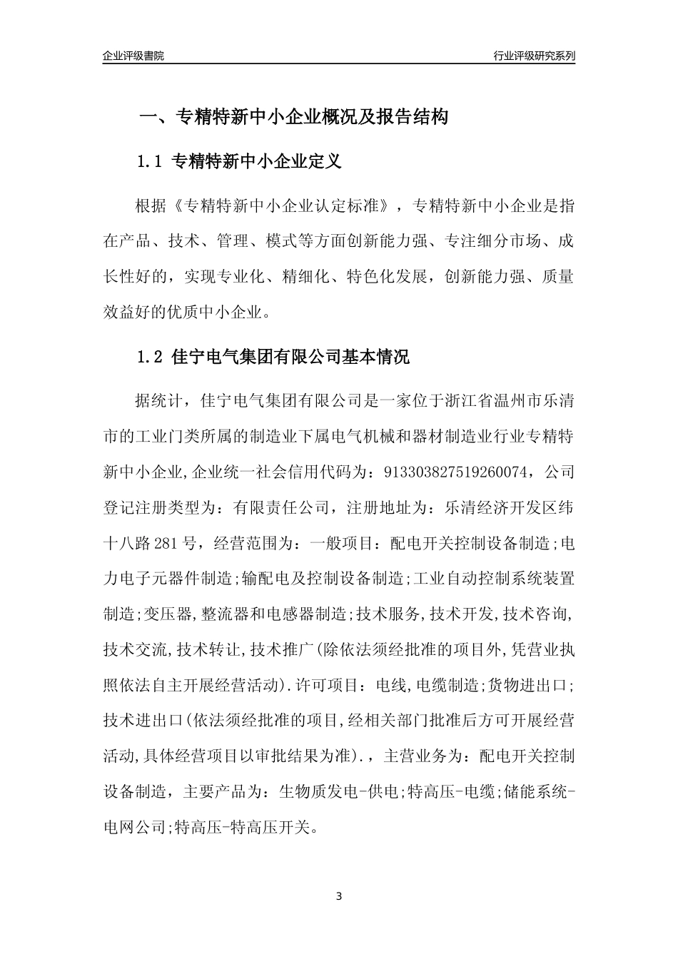 [专精特新]2022年佳宁电气集团有限公司行业竞争力评级分析报告(2023版)_第3页