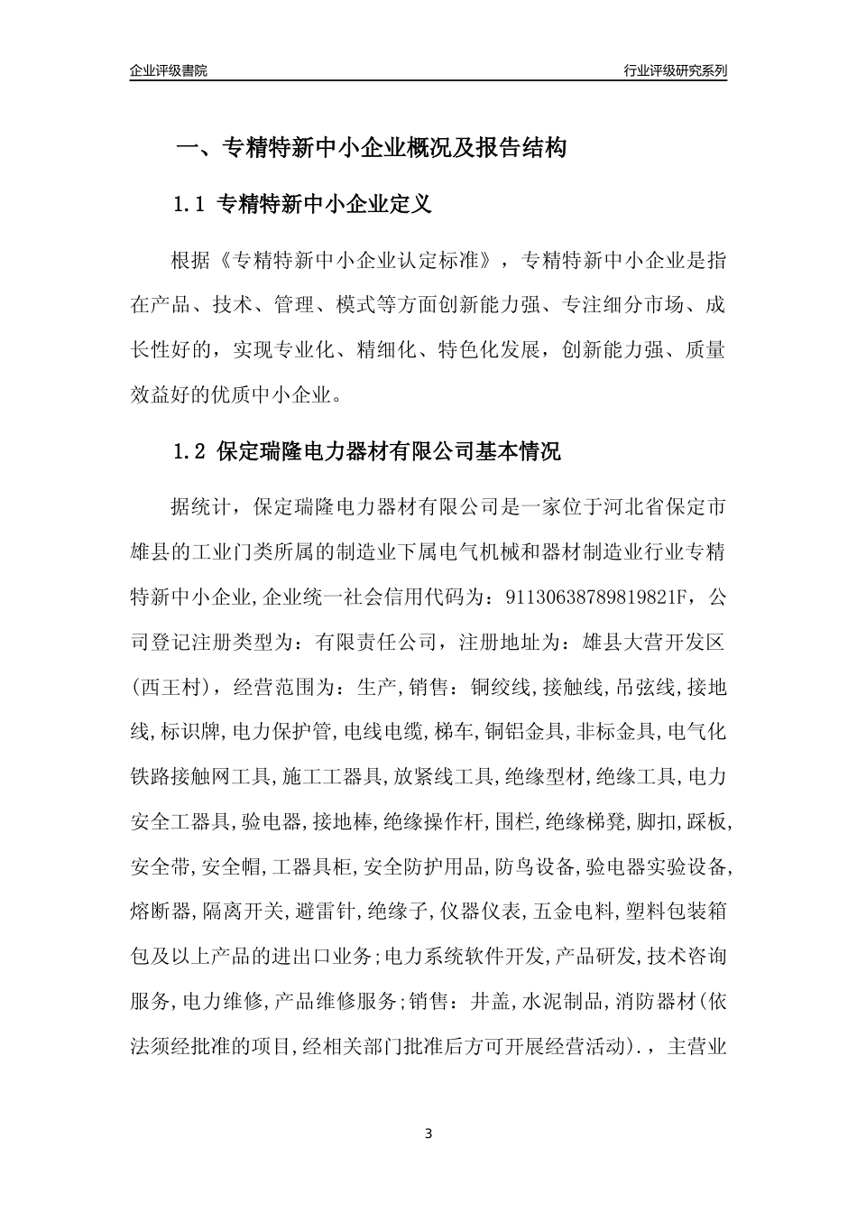 [专精特新]保定瑞隆电力器材有限公司行业竞争力评级分析报告(2023版)_第3页