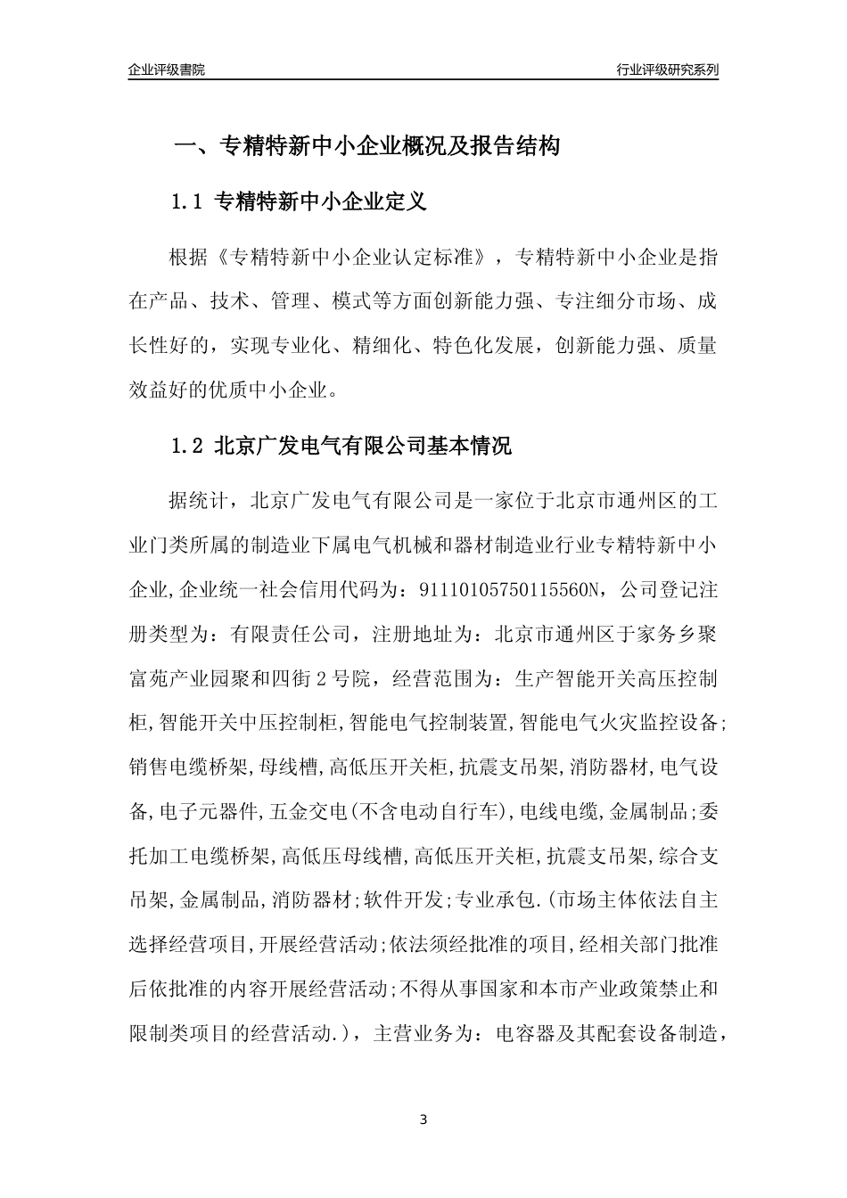 [专精特新]北京广发电气有限公司行业竞争力评级分析报告(2023版)_第3页