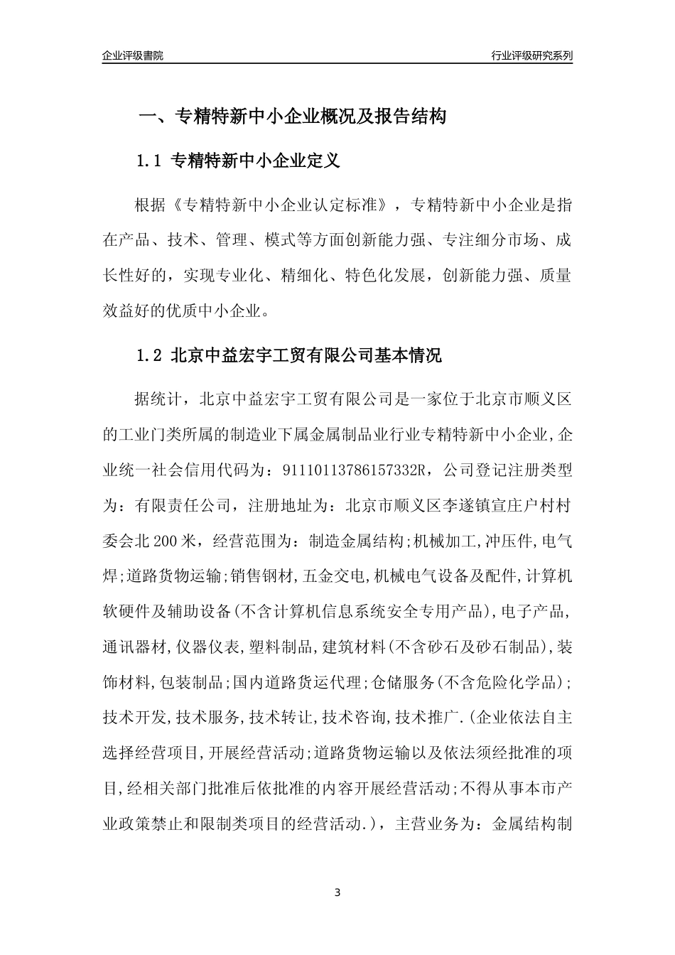 [专精特新]北京中益宏宇工贸有限公司行业竞争力评级分析报告(2023版)_第3页