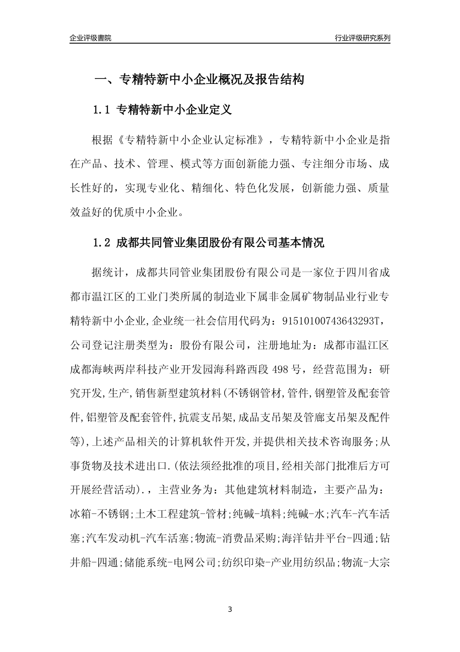 [专精特新]成都共同管业集团股份有限公司行业竞争力评级分析报告(2023版)_第3页