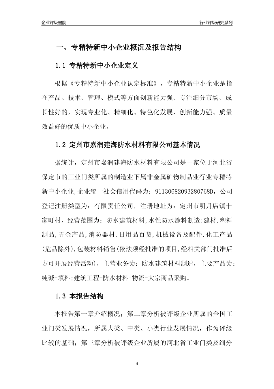 [专精特新]定州市嘉润建海防水材料有限公司行业竞争力评级分析报告(2023版)_第3页