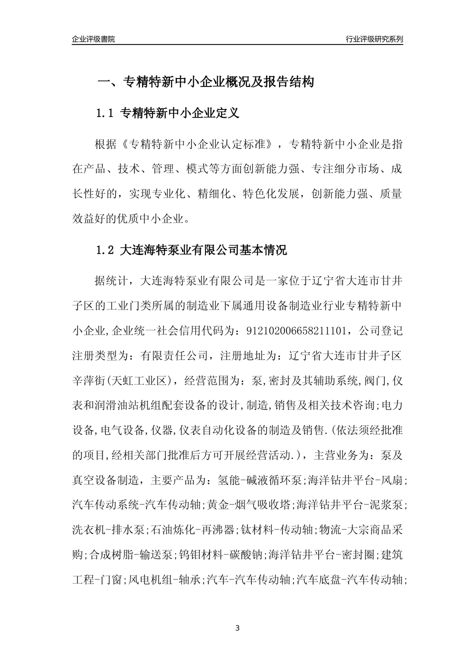 [专精特新]大连海特泵业有限公司行业竞争力评级分析报告(2023版)_第3页