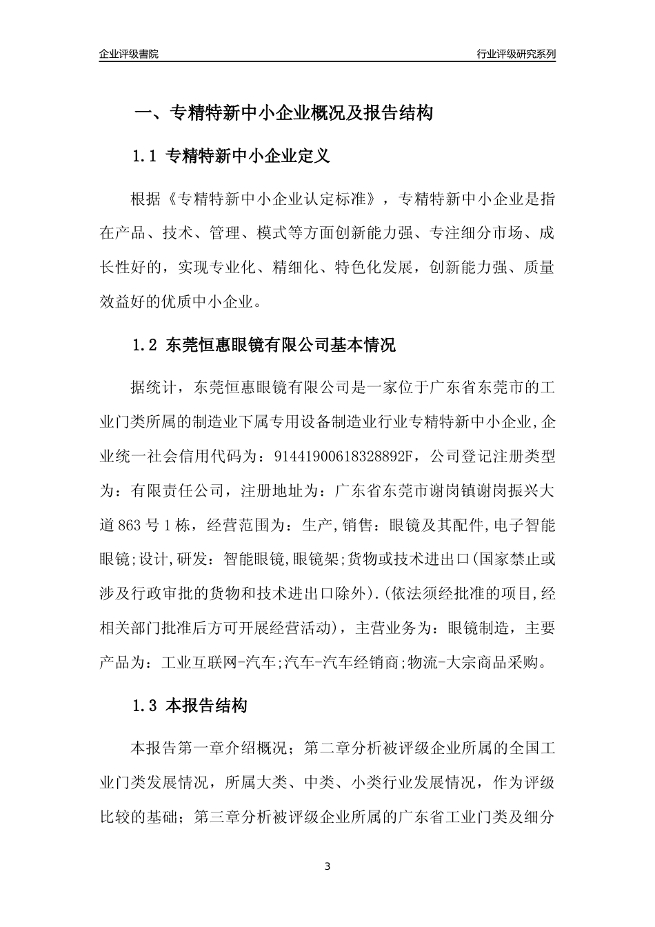 [专精特新]东莞恒惠眼镜有限公司行业竞争力评级分析报告(2023版)_第3页