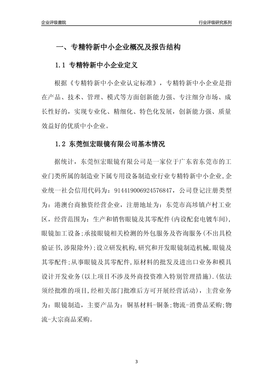 [专精特新]东莞恒宏眼镜有限公司行业竞争力评级分析报告(2023版)_第3页