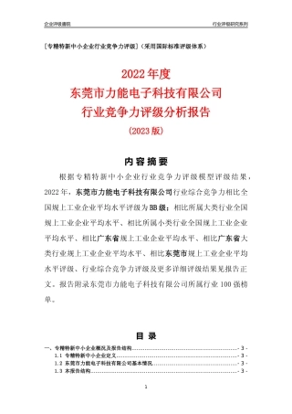 [专精特新]东莞市力能电子科技有限公司行业竞争力评级分析报告(2023版)