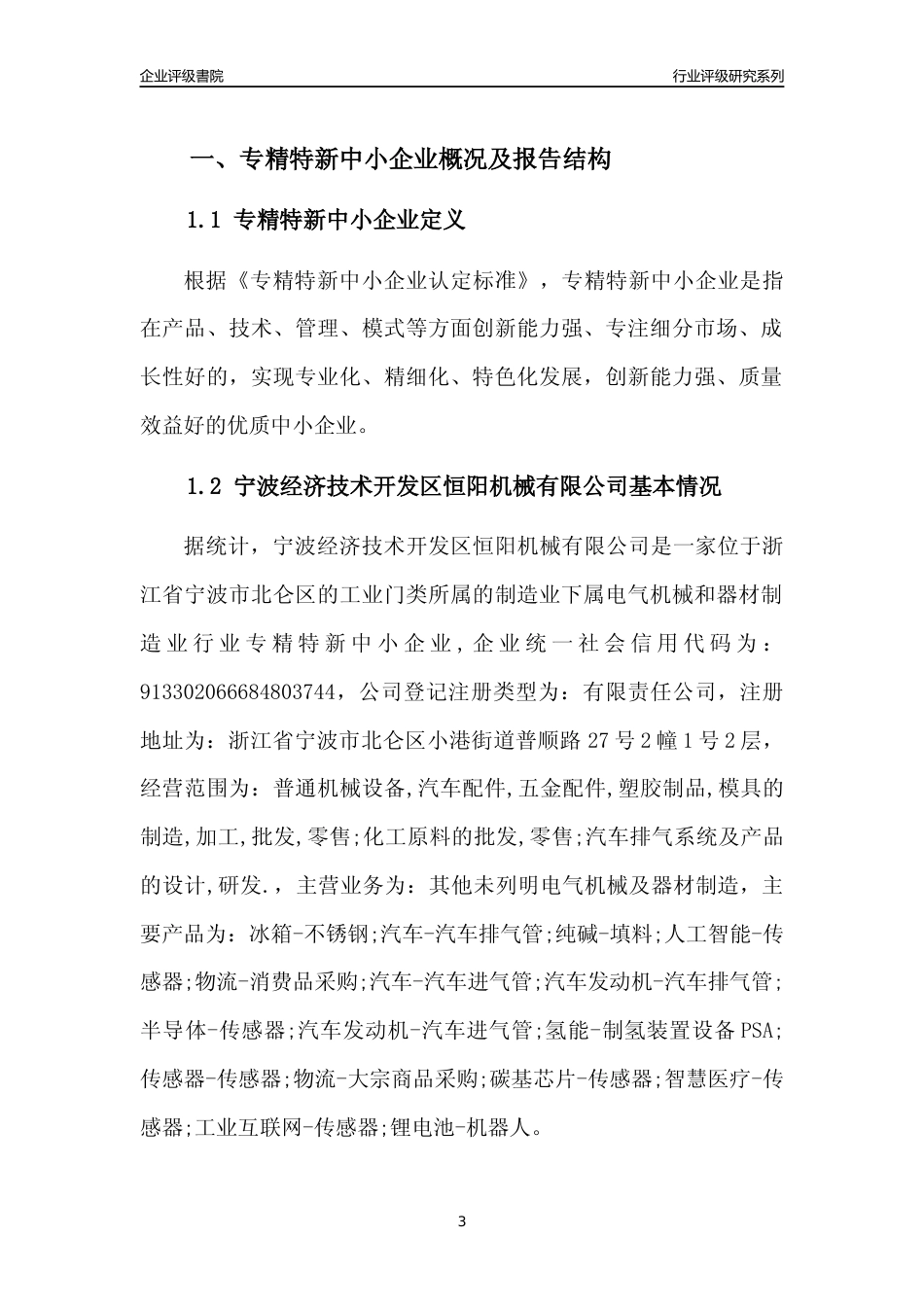 [专精特新]宁波经济技术开发区恒阳机械有限公司行业竞争力评级分析报告(2023版)_第3页