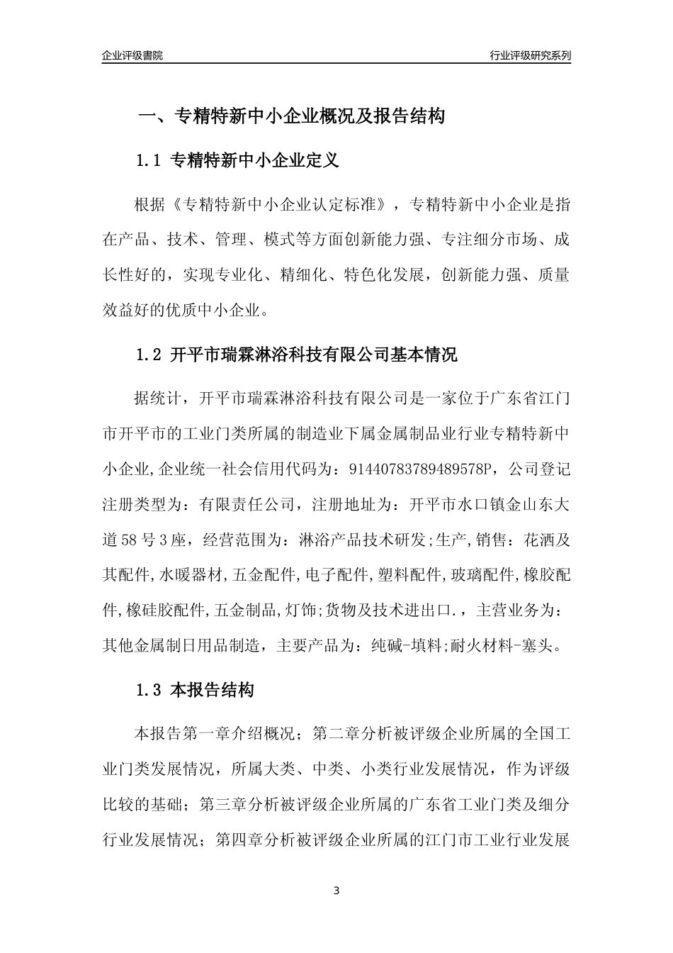 [专精特新]开平市瑞霖淋浴科技有限公司行业竞争力评级分析报告(2023版)_第3页