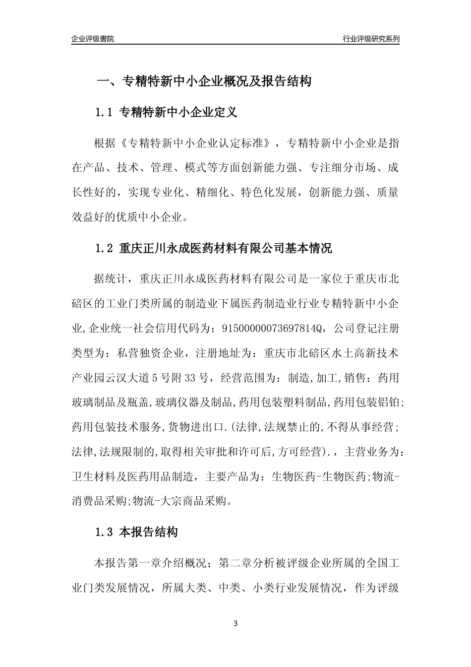 [专精特新]重庆正川永成医药材料有限公司行业竞争力评级分析报告(2023版)_第3页