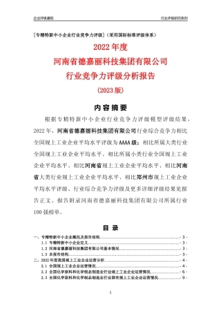 [专精特新]河南省德嘉丽科技集团有限公司行业竞争力评级分析报告(2023版)