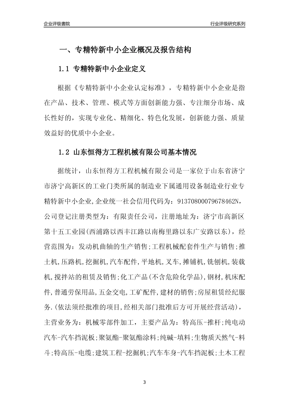 [专精特新]山东恒得方工程机械有限公司行业竞争力评级分析报告(2023版)_第3页