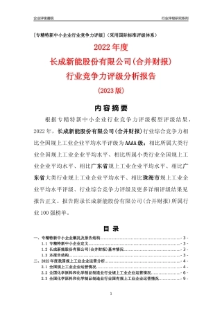 [专精特新]长成新能股份有限公司(合并财报)行业竞争力评级分析报告(2023版)