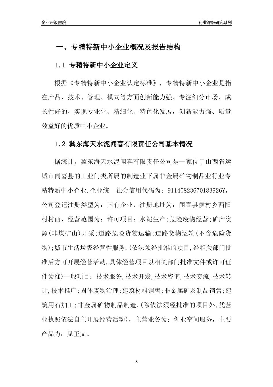 [专精特新]冀东海天水泥闻喜有限责任公司行业竞争力评级分析报告(2023版)_第3页