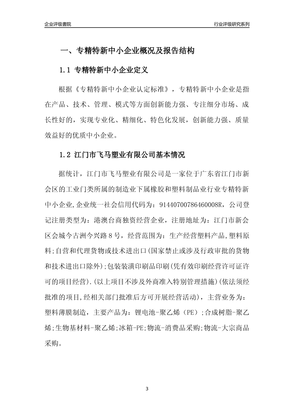 [专精特新]江门市飞马塑业有限公司行业竞争力评级分析报告(2023版)_第3页