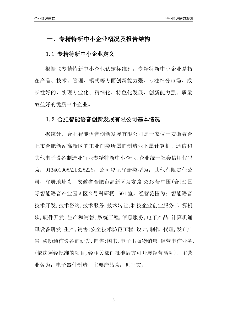 [专精特新]合肥智能语音创新发展有限公司行业竞争力评级分析报告(2023版)_第3页