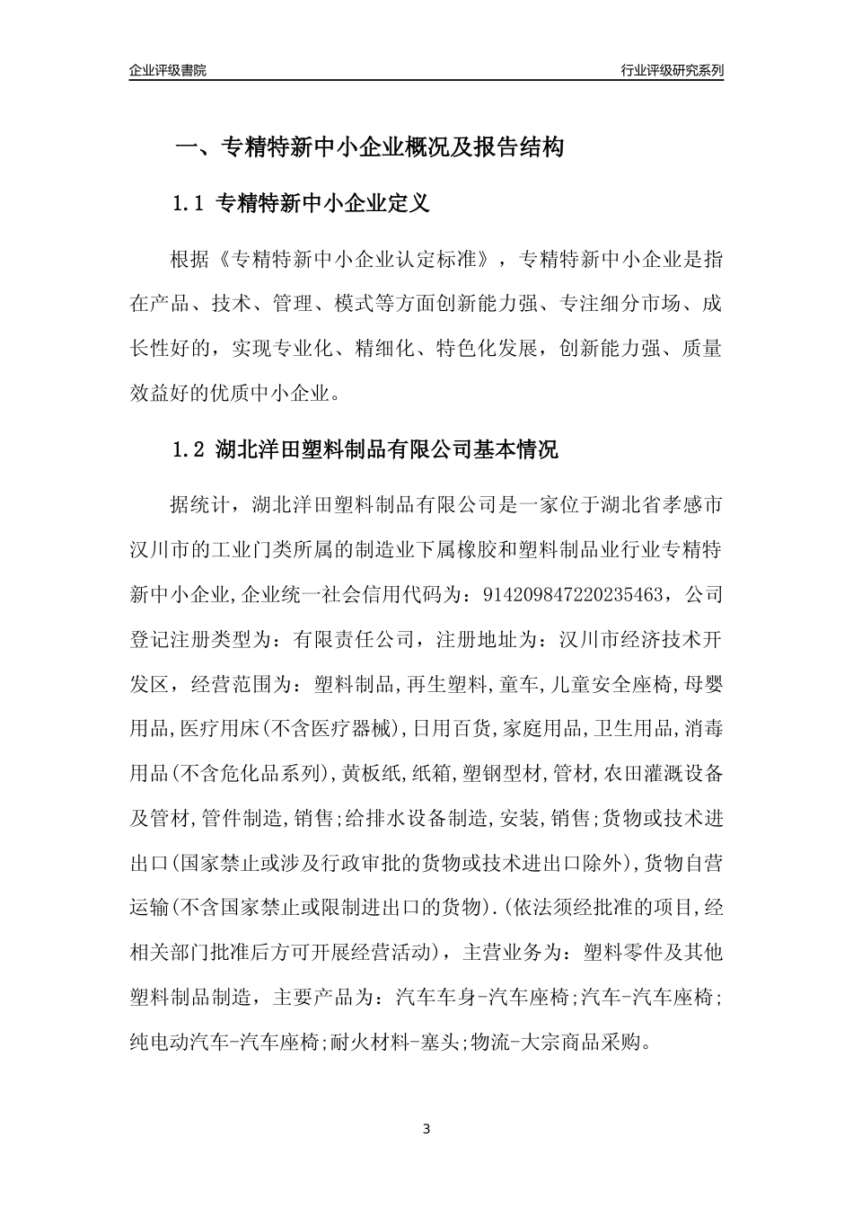 [专精特新]湖北洋田塑料制品有限公司行业竞争力评级分析报告(2023版)_第3页